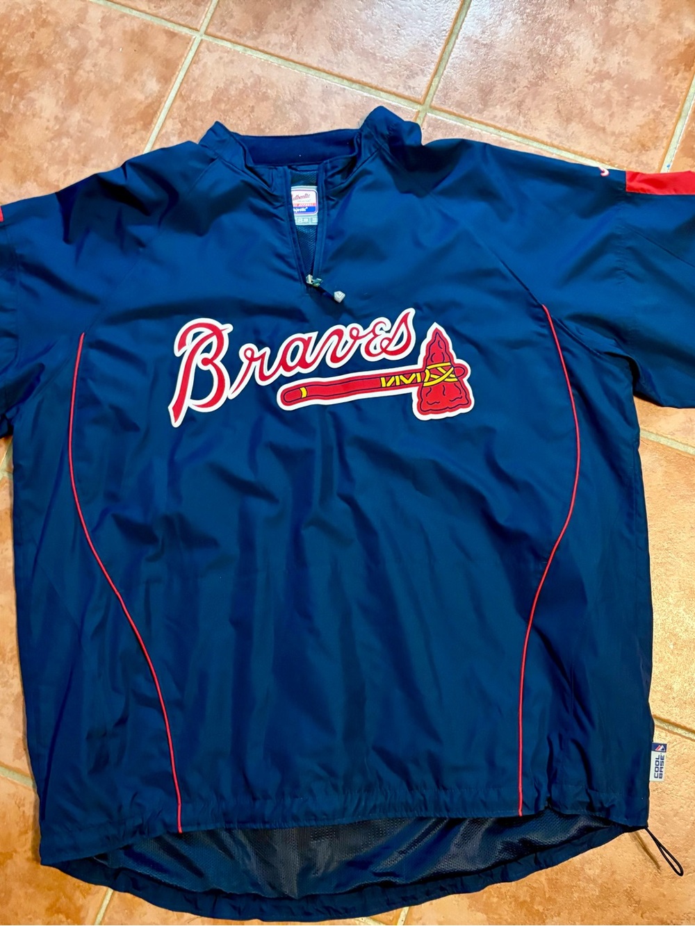 Atlanta Braves Jacket Mens 3xl Blue Majestic MLB 1/4 Zip Batting Warm Up Top